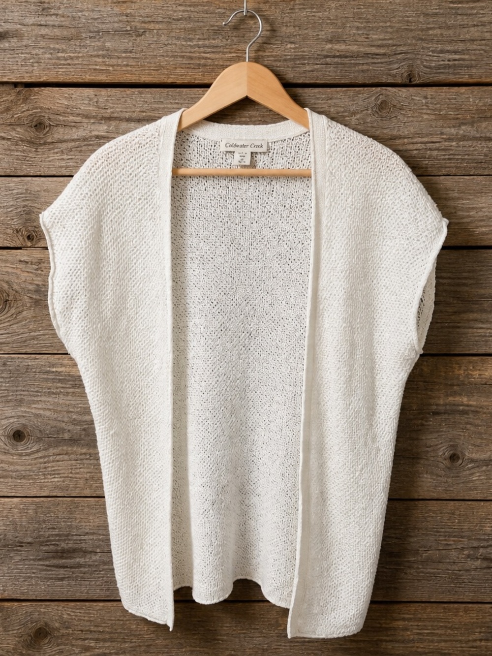 Coldwater Creek Cream Open-Weave Short Sleeve Cardigan